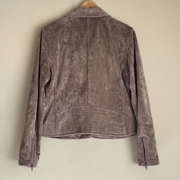 BLANK NYC Faux Suede Moto Jacket Size Large Tan Asymmetrical Zip Up Lined Grunge - Picture 11 of 15